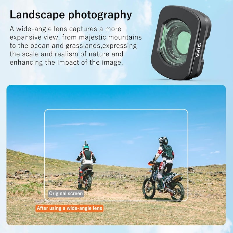 VRIG Wide Angle Lens Compatible with DJI Osmo Pocket 3, Expanded FOV of 112°, Magnetic Attach Double-Sided Coated Optical Glass Action Camera Lens (FT-06 Wide Angle Lens) - Image 3